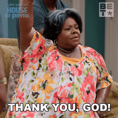 Woman On Couch Saying Thank You God GIF