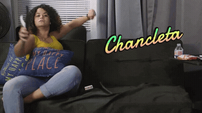 Woman On Couch With My Happy Place Pillow GIF