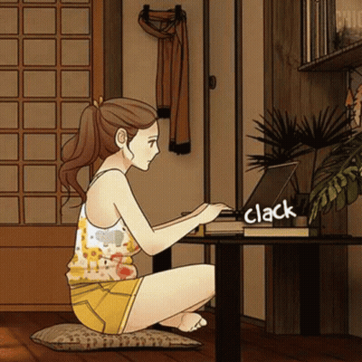 Woman On Floor Using Laptop Clack Sign GIF