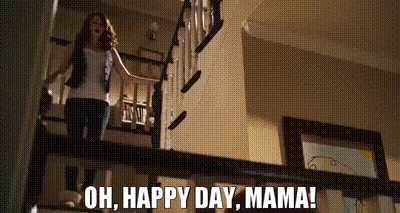 Woman On Staircase Saying Oh Happy Day Mama GIF
