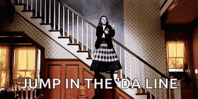 Woman On Stairs With Jump In The Da Line GIF