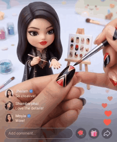 Woman Painting Doll Nails With Brush At Easel GIF