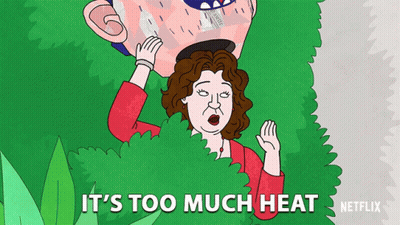 Woman Peeking Bush Saying It's Too Much Heat GIF