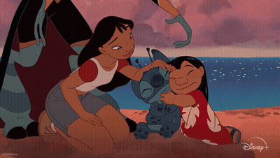 Woman Petting Stitch With Disney Logo GIF