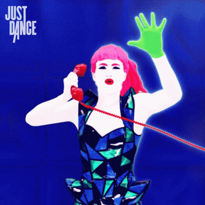 Woman Pink-Haired Green Gloves Red Phone Just Dance GIF