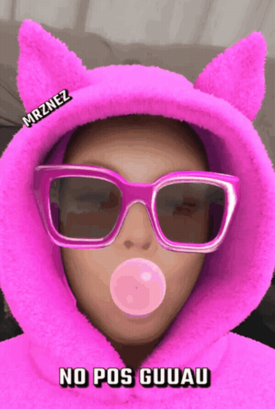 Woman Pink Hoodie Sunglasses Blowing Bubble No Pos Guuru GIF