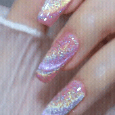 Woman Pink Nail Polish With Glitter GIF