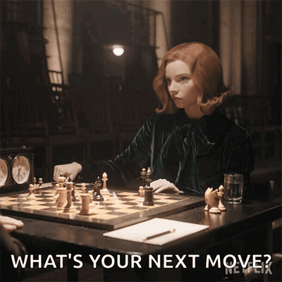 Woman Playing Chess Asking What's Your Next Move GIF