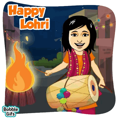 Woman Playing Drum Happy Lohri Sticker