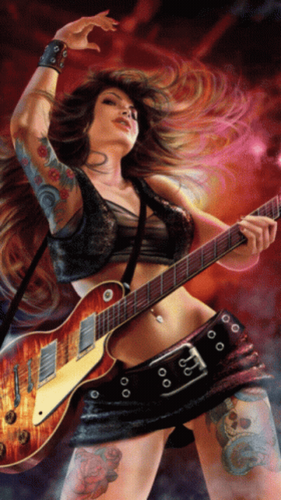 Woman Playing Guitar With Arm Tattoo GIF