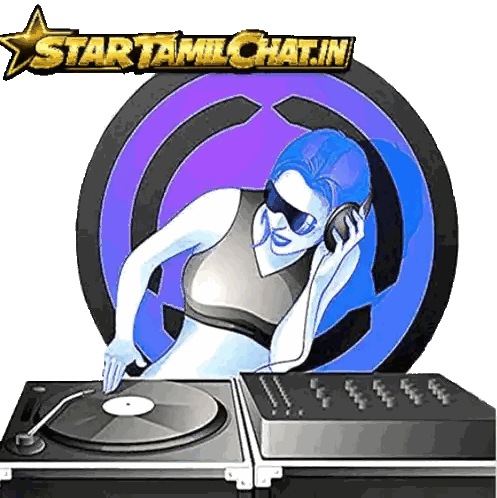 Woman Playing Record With Star Tamil Chat Sticker