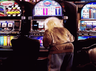 Woman Playing Slot Machine Victory GIF