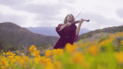 Woman Playing Violin In Field Of Flowers GIF