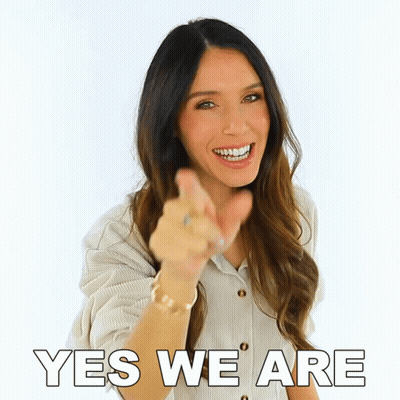Woman Pointing At Camera Saying Yes We Are GIF