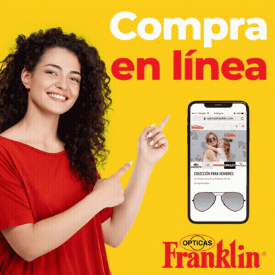 Woman Pointing At Phone Saying Compra En Línea GIF