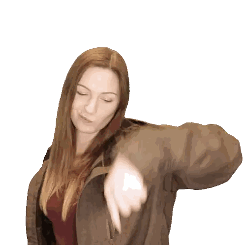 Woman Pointing Down In Brown Jacket Sticker