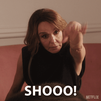 Woman Pointing With Shoo Text GIF