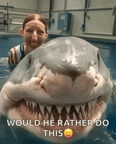 Woman Posing With Shark Would He Rather Do This GIF