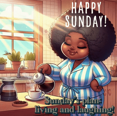 Woman Pouring Coffee Happy Sunday GIF