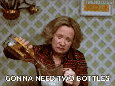 Woman Pouring Drink Into Pitcher Saying Gonna Need Two Bottles GIF