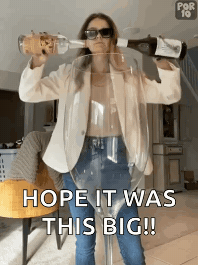 Woman Pouring Wine Into Giant Glass Saying Hope It Was This Big GIF