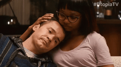 Woman Putting Head On Man's Shoulder #UtopiaTV GIF