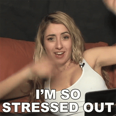 Woman Raising Hands Saying I'm So Stressed Out