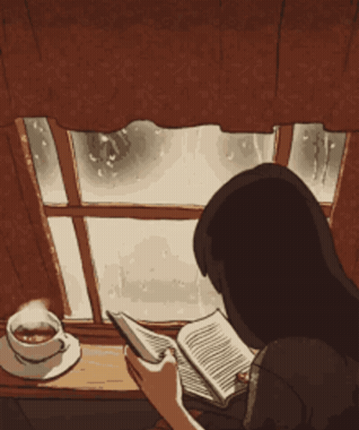 Woman Reading Book In Front Of Window GIF