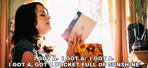Woman Reading Book Saying I Got A Pocket Full Of Sunshine GIF