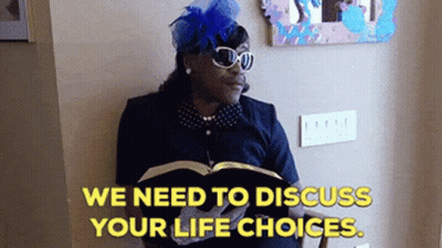 Woman Reading Book Saying We Need To Discuss Your Life Choices GIF