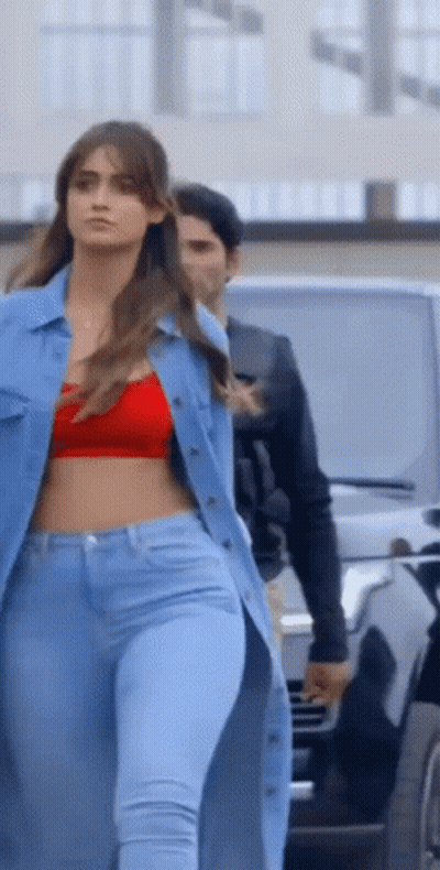 Woman Red Bra Jeans Man Black Jacket GIF