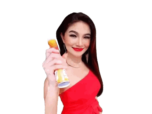 Woman Red Dress Holding Bottle Happy New Year 2026 Sticker
