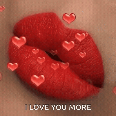 Woman Red Lips With Red Hearts GIF