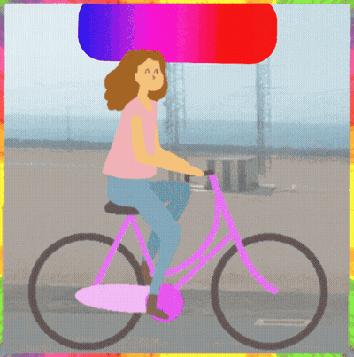 Woman Riding Bicycle With Rainbow Border GIF