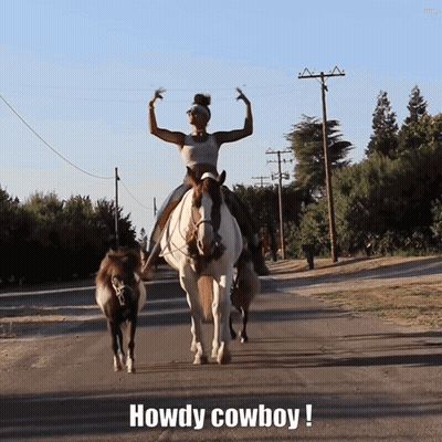 Woman Riding Horse Howdy Cowboy GIF