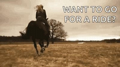 Woman Riding Horse Saying Want To Go For A Ride GIF