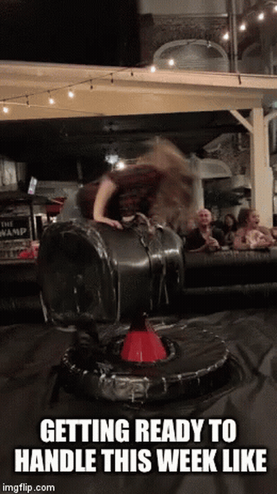 Woman Riding Mechanical Bull Getting Ready To Handle This Week Like GIF