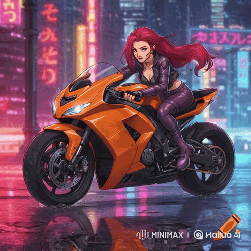Woman Riding Motorcycle Minimax Haliuo AI GIF