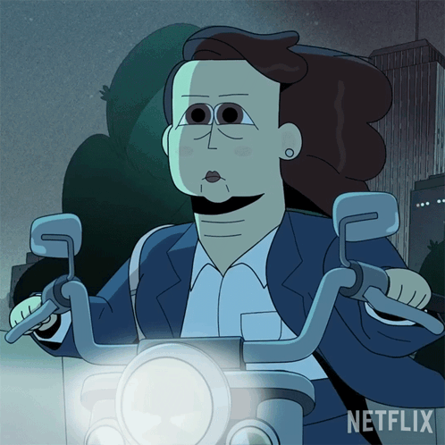 Woman Riding Motorcycle With Netflix Logo GIF