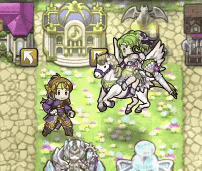Woman Riding Pegasus In Video Game Next To Man GIF