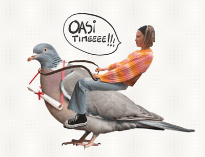 Woman Riding Pigeon Saying Oasi Timeee GIF