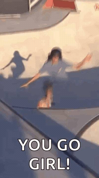 Woman Riding Skateboard On Ramp Saying You Go Girl GIF