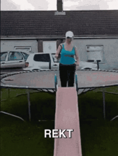 Woman Riding Slide On Trampoline Saying Rekt GIF