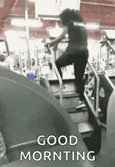 Woman Riding Treadmill Saying Good Morning GIF