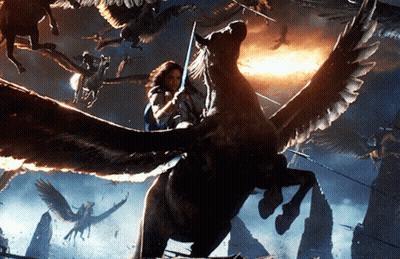Woman Riding Winged Horse With Sword GIF