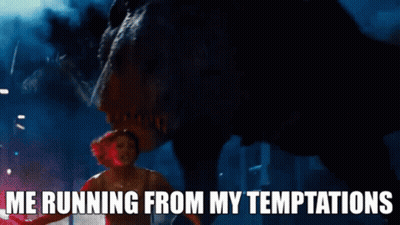 Woman Running From Dinosaur Me Running From My Temptations GIF
