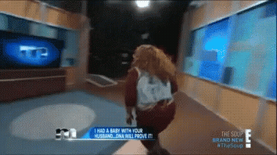 Woman Running In Hallway With Text GIF
