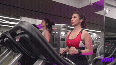 Woman Running On Treadmill With Voot GIF