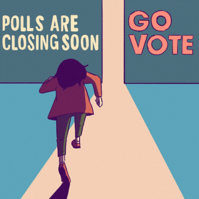 Woman Running Towards Polls Are Closing Soon Sign GIF