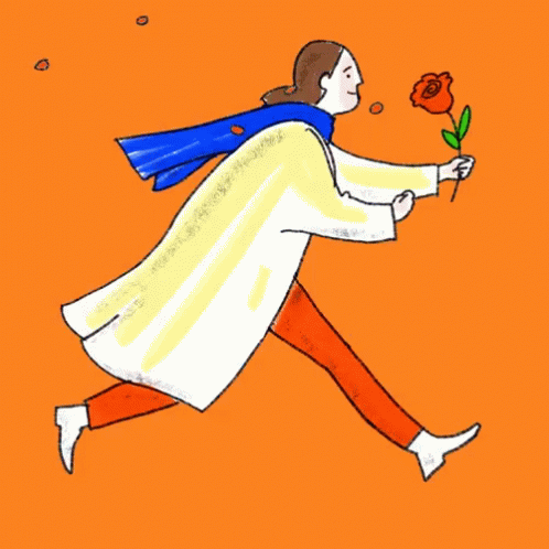Woman Running With Red Rose GIF